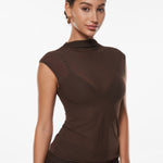 INLYRIC Cosnufy® Sheer Mesh Mock Neck Tank Top Hazelnut