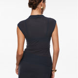 INLYRIC Cosnufy® Sheer Mesh Mock Neck Tank Top Twilight Blue