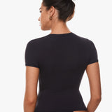 Women's Single Layer Basic Short Sleeve Top - Crew Neck Black