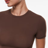 Women's Single Layer Basic Short Sleeve Top - Crew Neck Hazelnut