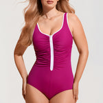 Women's Zipper One Piece Swimsuit Magenta Purple @model_info:ES1