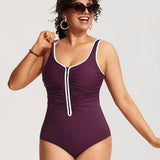 Women's Zipper One Piece Swimsuit Dark Red @model_info:red