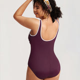 Women's Zipper One Piece Swimsuit Dark Red @model_info:red
