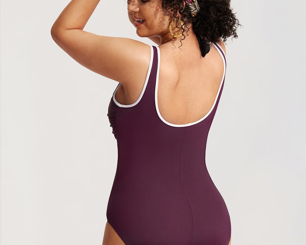 Women's Zipper One Piece Swimsuit Dark Red @model_info:red