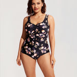 Women's Zipper One Piece Swimsuit Flowers In Full Bloom @model_info:In