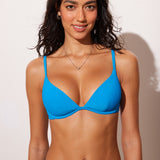 Women's Ribbed Plunge Bikini Top Madagascar Blue