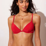Women's Ribbed Plunge Bikini Top Lipstick Red
