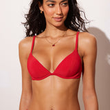 Women's Ribbed Plunge Bikini Top Lipstick Red