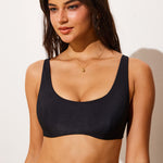 Women's Ribbed Scoop Neck Bikini Top Black