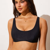 Women's Ribbed Scoop Neck Bikini Top Black