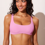 Women's Ribbed Scoop Neck Bikini Top Candy Pink