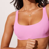 Women's Ribbed Scoop Neck Bikini Top Candy Pink