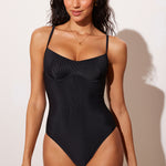 Women's Ribbed One Piece Underwire Swimsuit Black