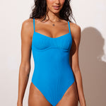 Women's Ribbed One Piece Underwire Swimsuit Madagascar Blue