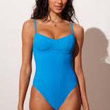 Women's Ribbed One Piece Underwire Swimsuit Madagascar Blue