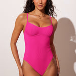 Women's Ribbed One Piece Underwire Swimsuit Rose Violet