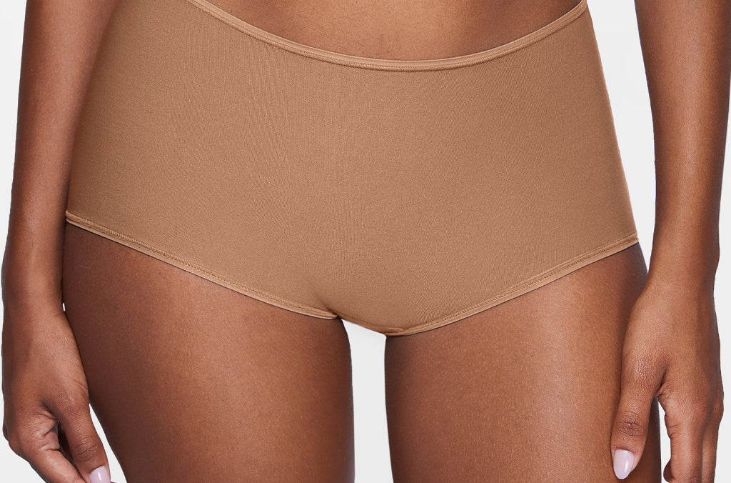 Women's Stretchy Mid Waist Boy Shorts 3 Pack Beige (3pack)