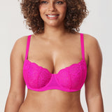 Women's Vintage Lace Balconette Bra Glitter Pink