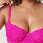 Women's Vintage Lace Balconette Bra Glitter Pink