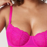Women's Vintage Lace Balconette Bra Glitter Pink