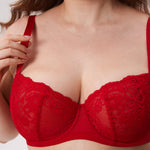 Women's Vintage Lace Balconette Bra Lipstick Red