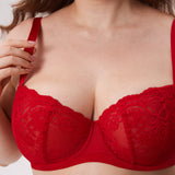 Women's Vintage Lace Balconette Bra Lipstick Red