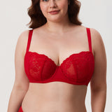 Women's Vintage Lace Balconette Bra Lipstick Red