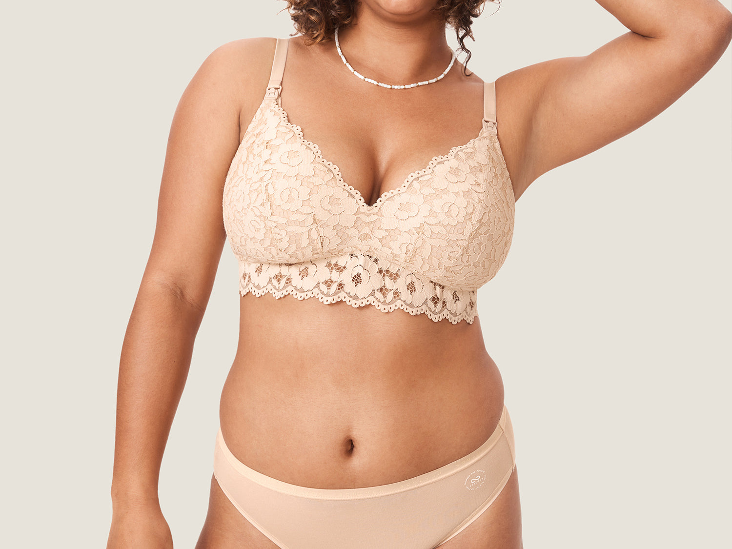 Women's Supportive Lace Nursing Bralette Beige @model_info:nursing