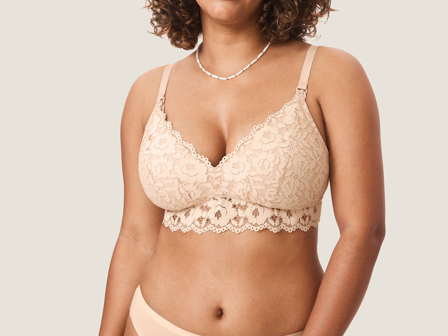 Women's Supportive Lace Nursing Bralette Beige @model_info:nursing