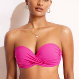 Women's Sexy Strapless Bandeau Bikini Top Hibiscus Purple